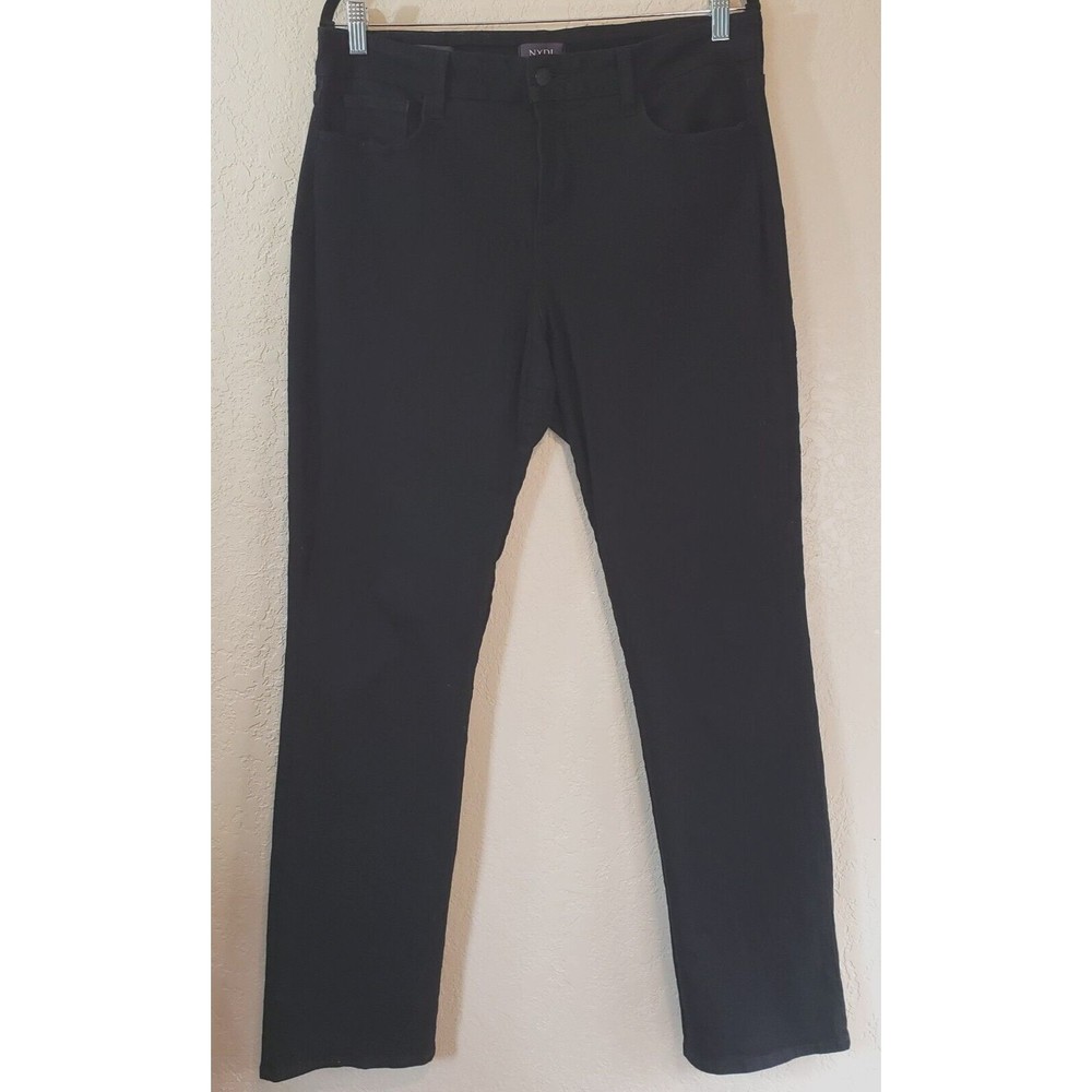 NYDJ Marilyn Straight Leg Black Jeans Womens Sz 12 Stretch Denim Lift Tuck